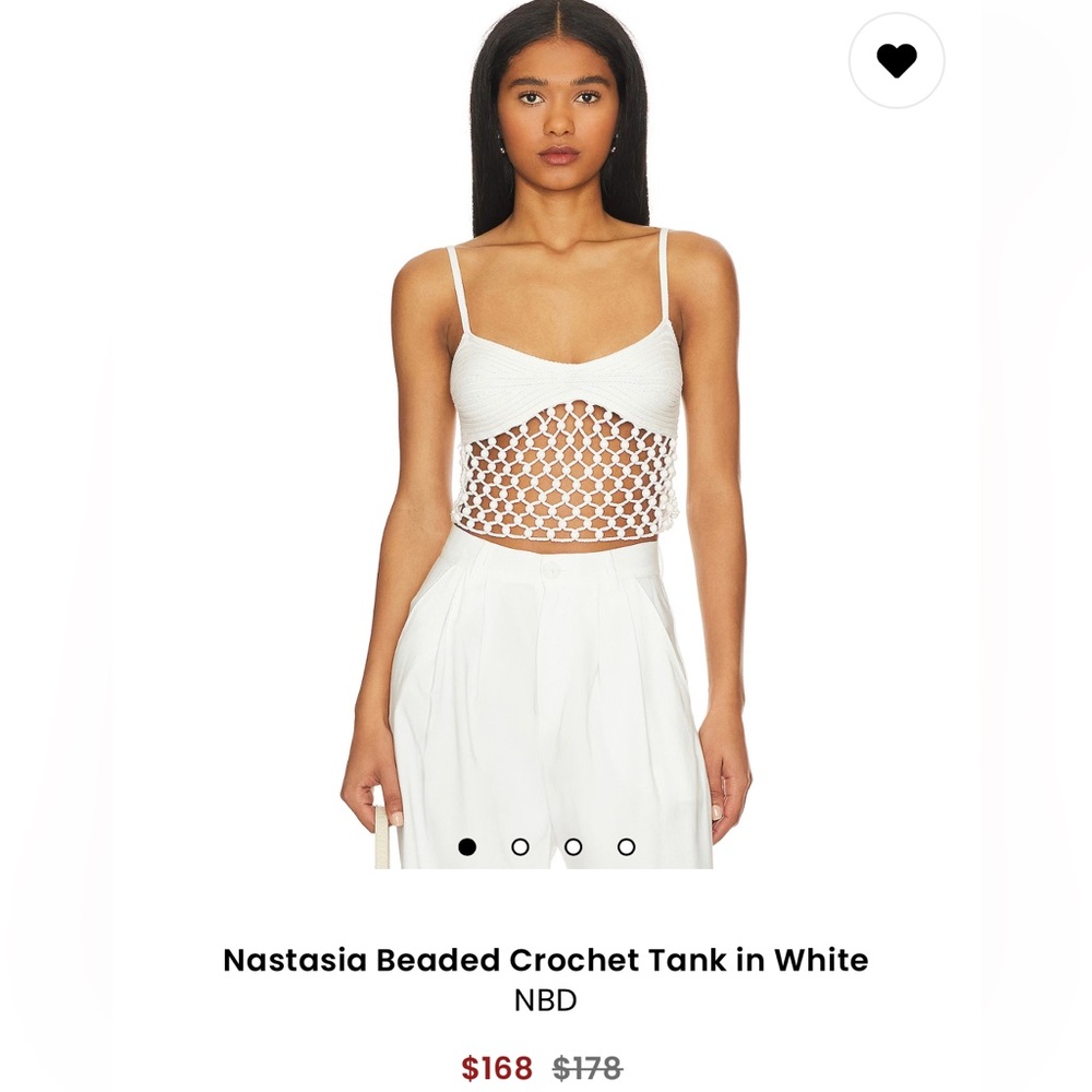 NBD White Beaded Crochet Tank Top